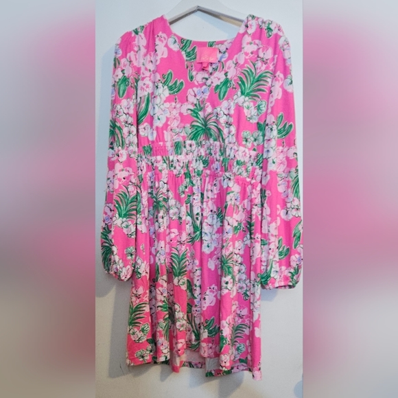 Lilly Pulitzer NWT Calla Long Sleeve V-Neck Dress Roxie Pink Worth A Look - Picture 6 of 8